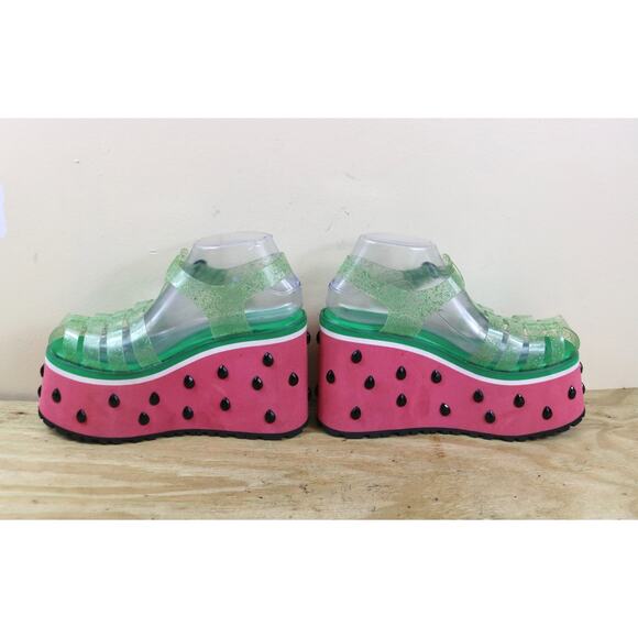 Sugar Thrillz Platform Jelly Shoes 9M WaterMelon Buckle 4.5" Slip Pon Jeweled - Picture 7 of 14